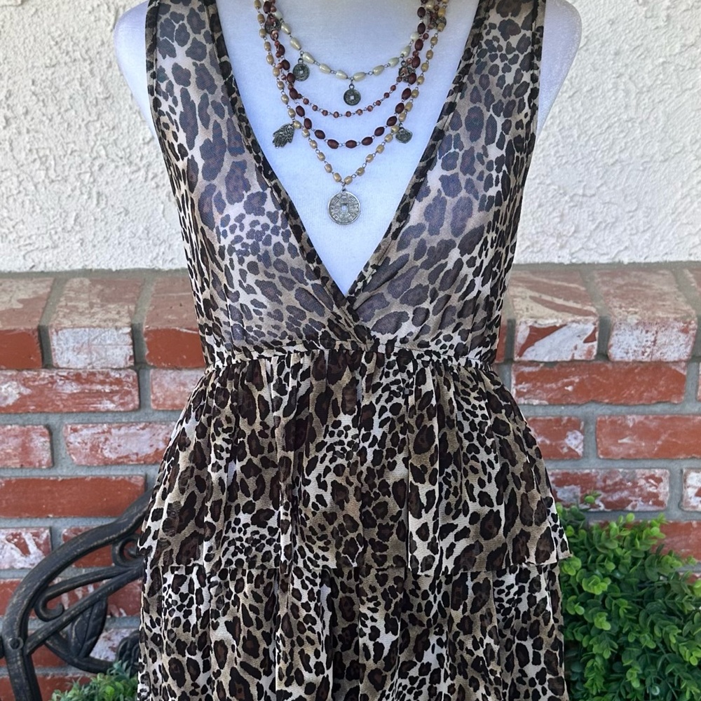 Love Culture Leopard Print Ruffle Dress; Sleeveless W/Plunge Neck & Back; Sz Med